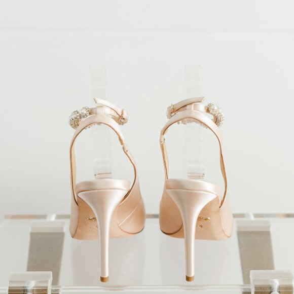 Badgley Mischka Kris Soft Nude Satin Women's Pump 8 New Champagne - Picture 2 of 11